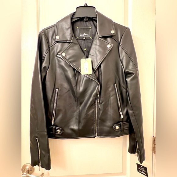 Black Faux Leather Jacket by Sam Edelman. - Picture 1 of 8